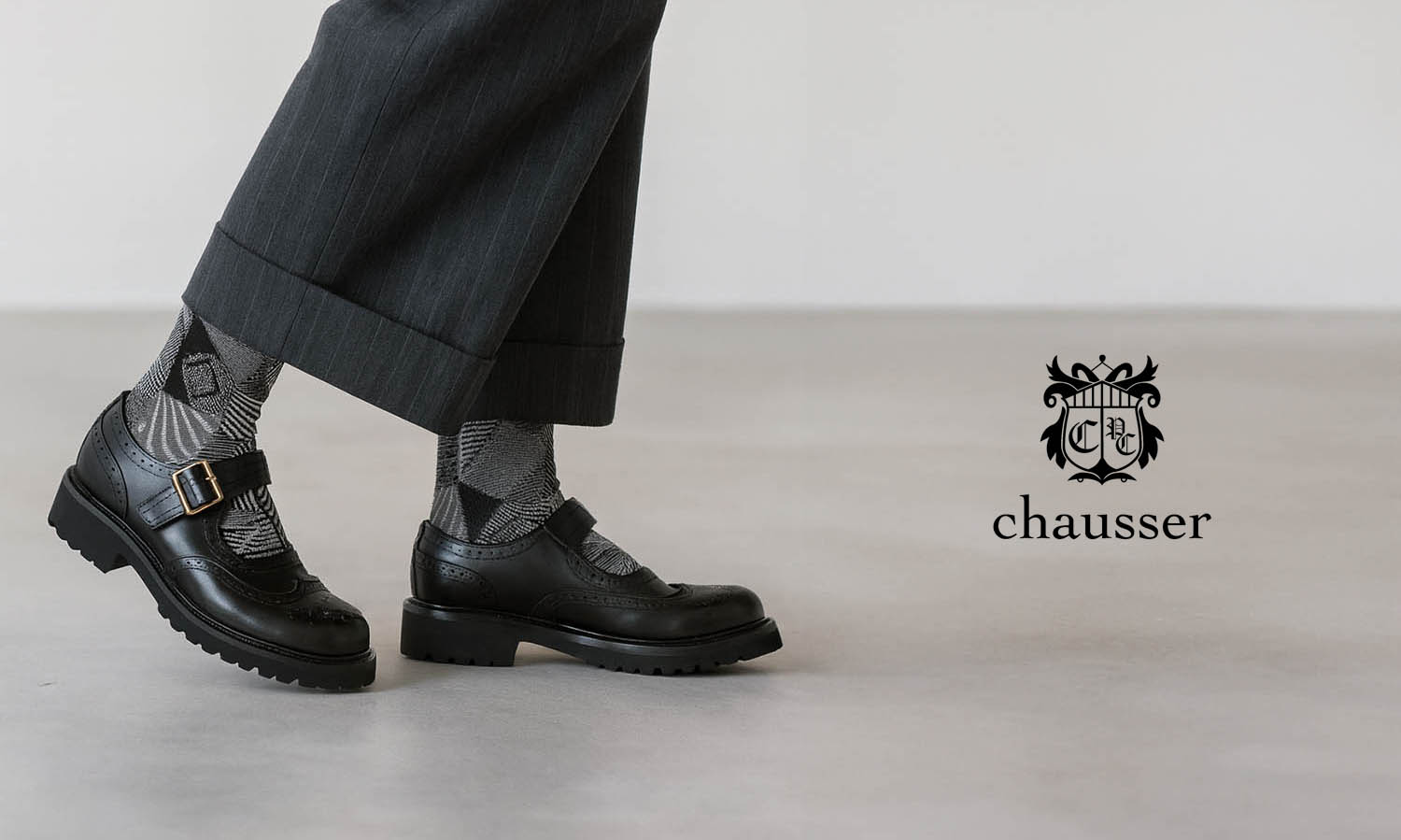 【未使用箱付き 】chausser キャップトゥ レースアップシューズC-721 chausser｜ショセ｜スクエアトゥレースアップシューズ｜C-2258｜BLACK