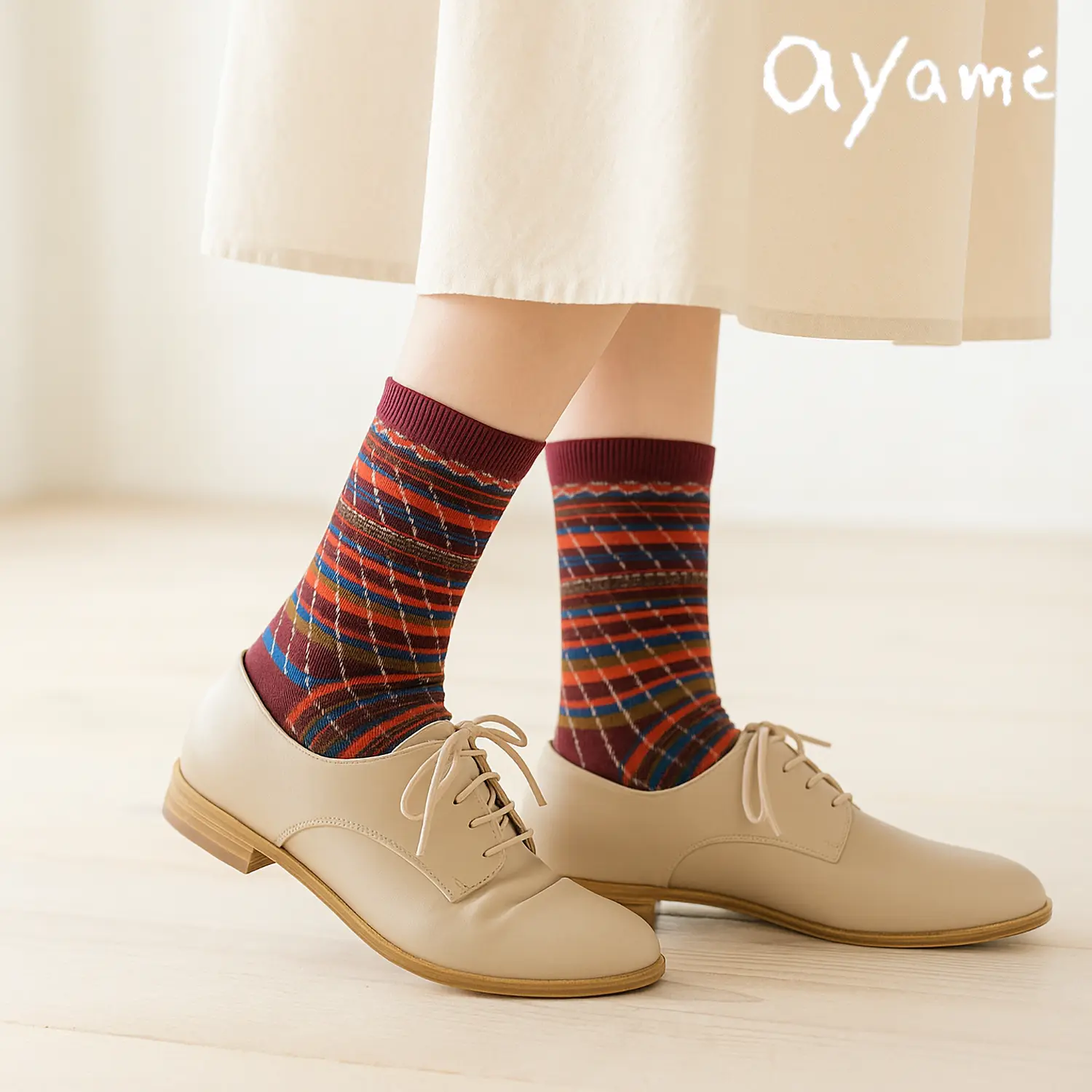 ayame Multi stripe socks AYM006/2302/N (wine)