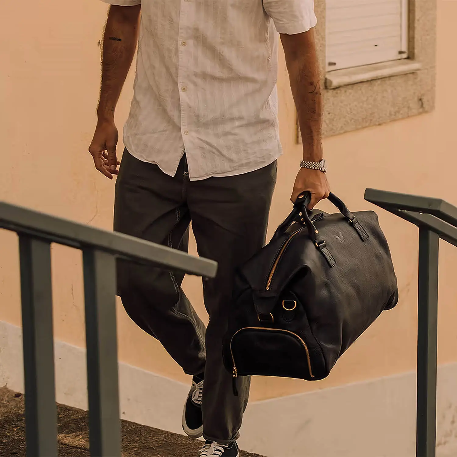 BENNETT WINCH Leather-Weekender, Black