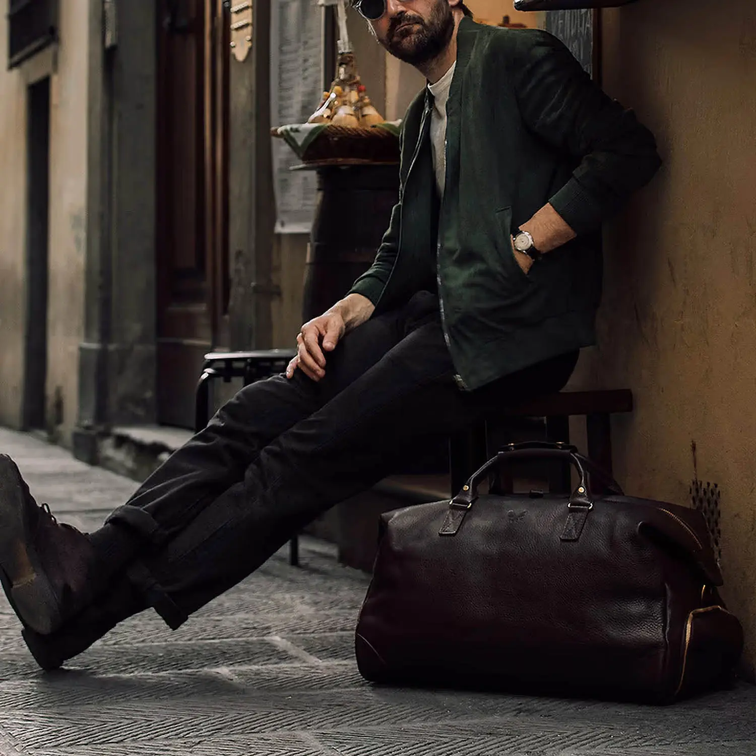 BENNETT WINCH Leather-Weekender, Brown