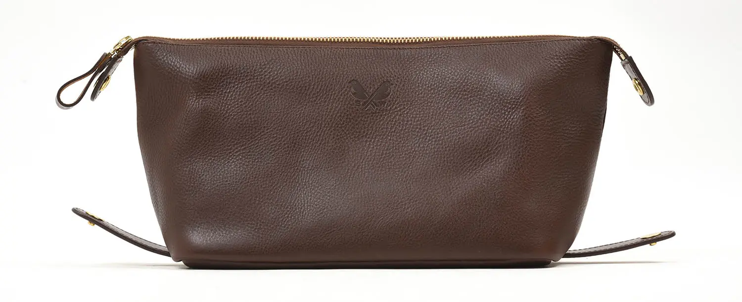 BENNETT WINCH Leather Wash Bag / Dopp Kit, Brown