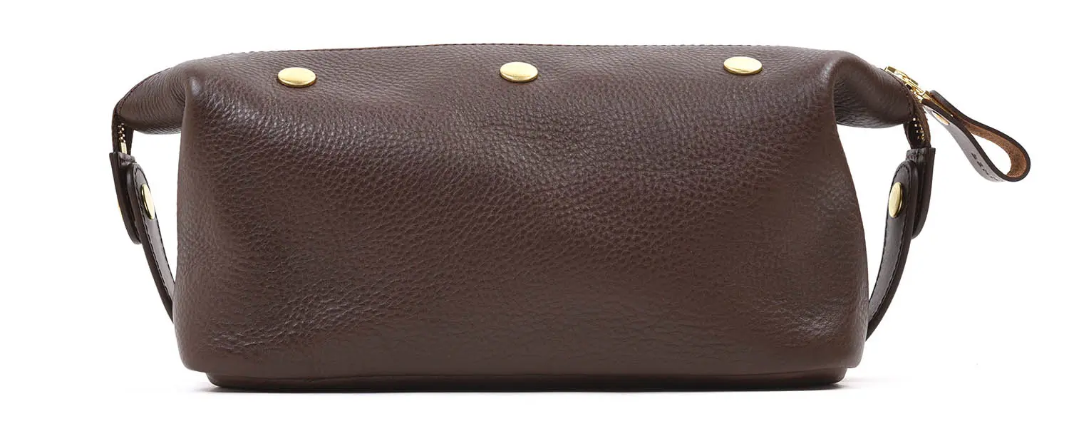 BENNETT WINCH Leather Wash Bag / Dopp Kit, Brown