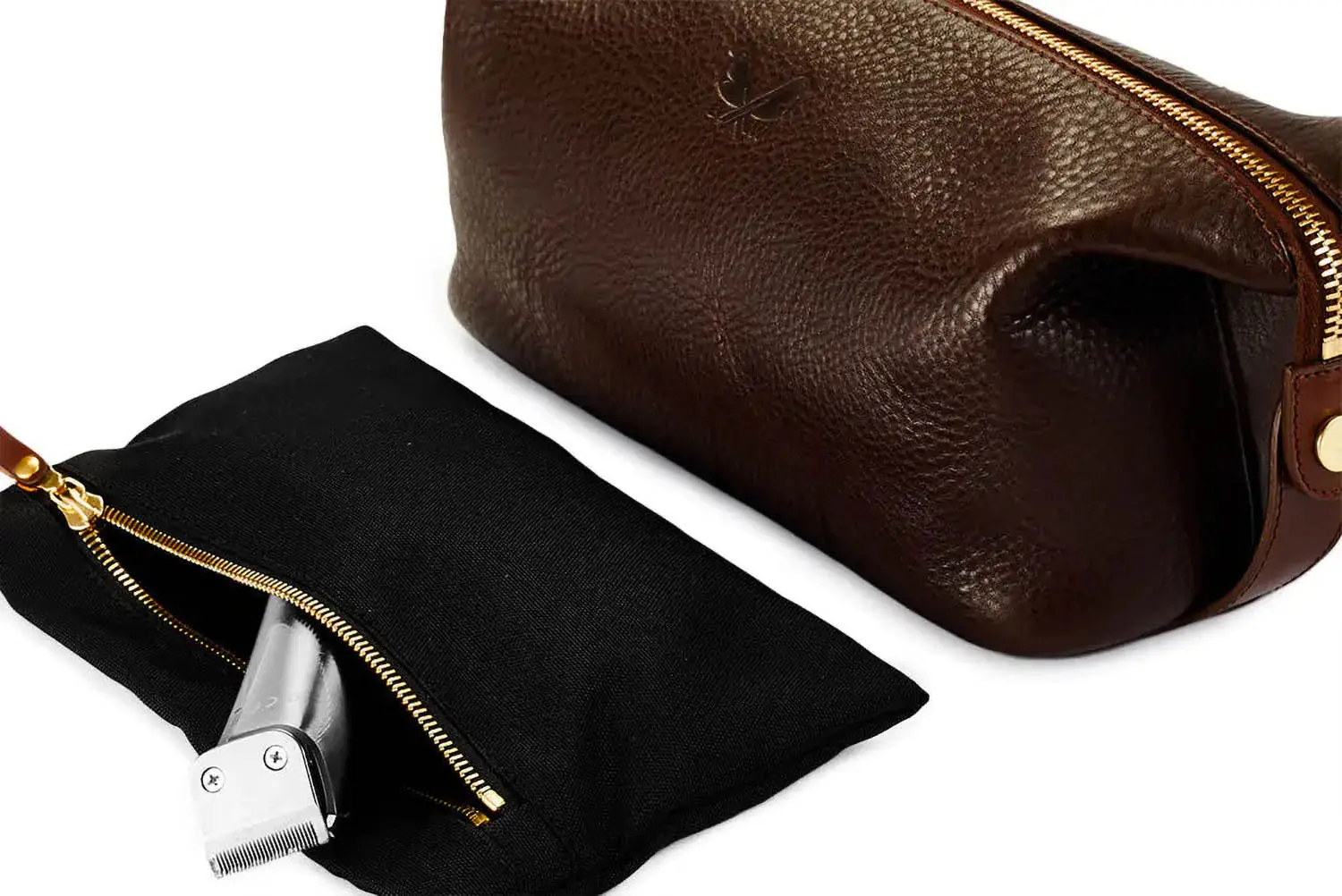 BENNETT WINCH Leather Wash Bag / Dopp Kit, Brown