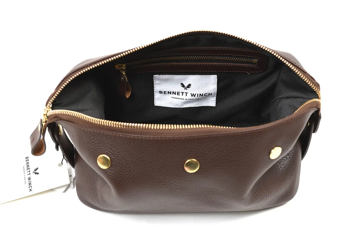BENNETT WINCH Leather Wash Bag / Dopp Kit, Brown