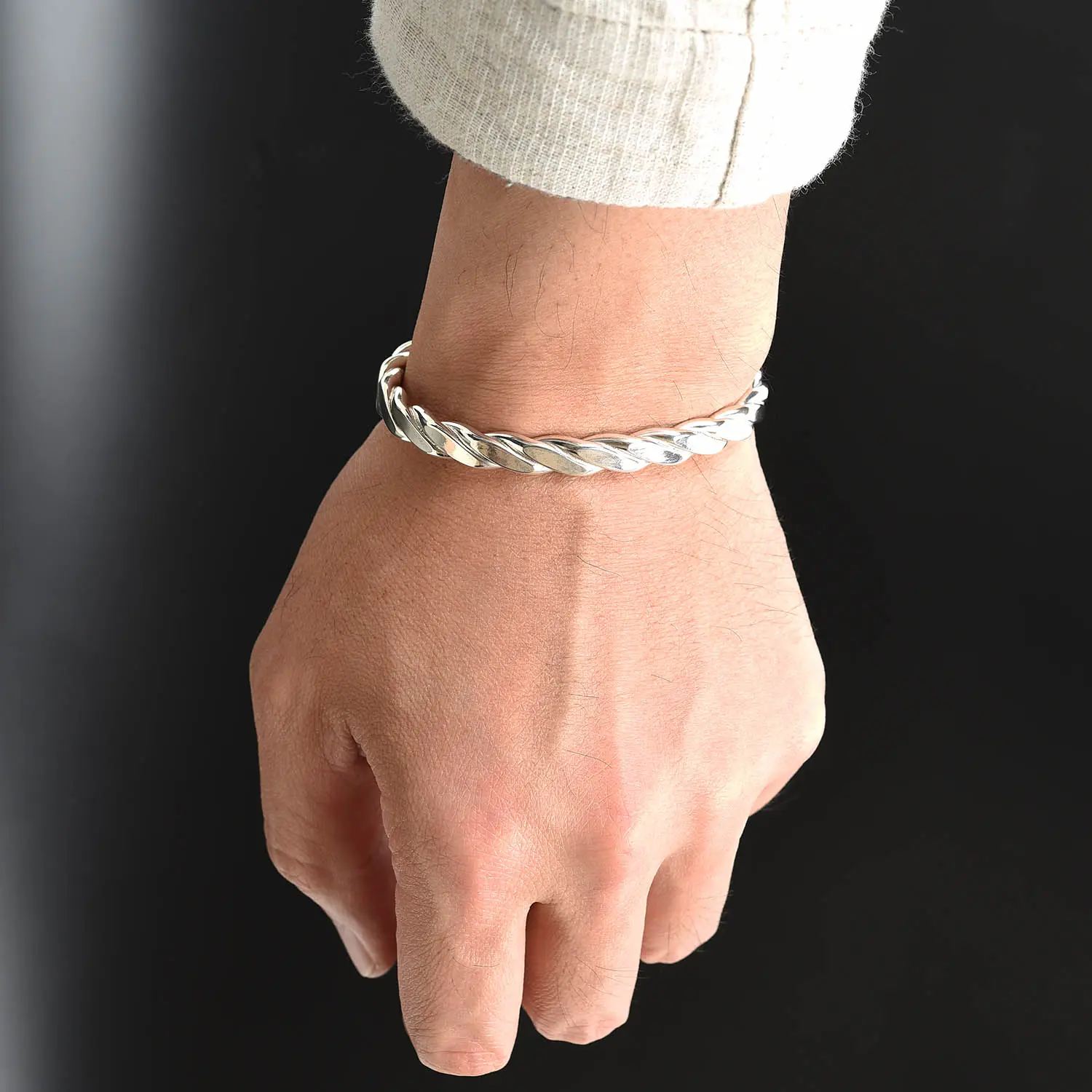 塼ɥ٥ Heavy Weight Plait Cuff 925 Silver Polished