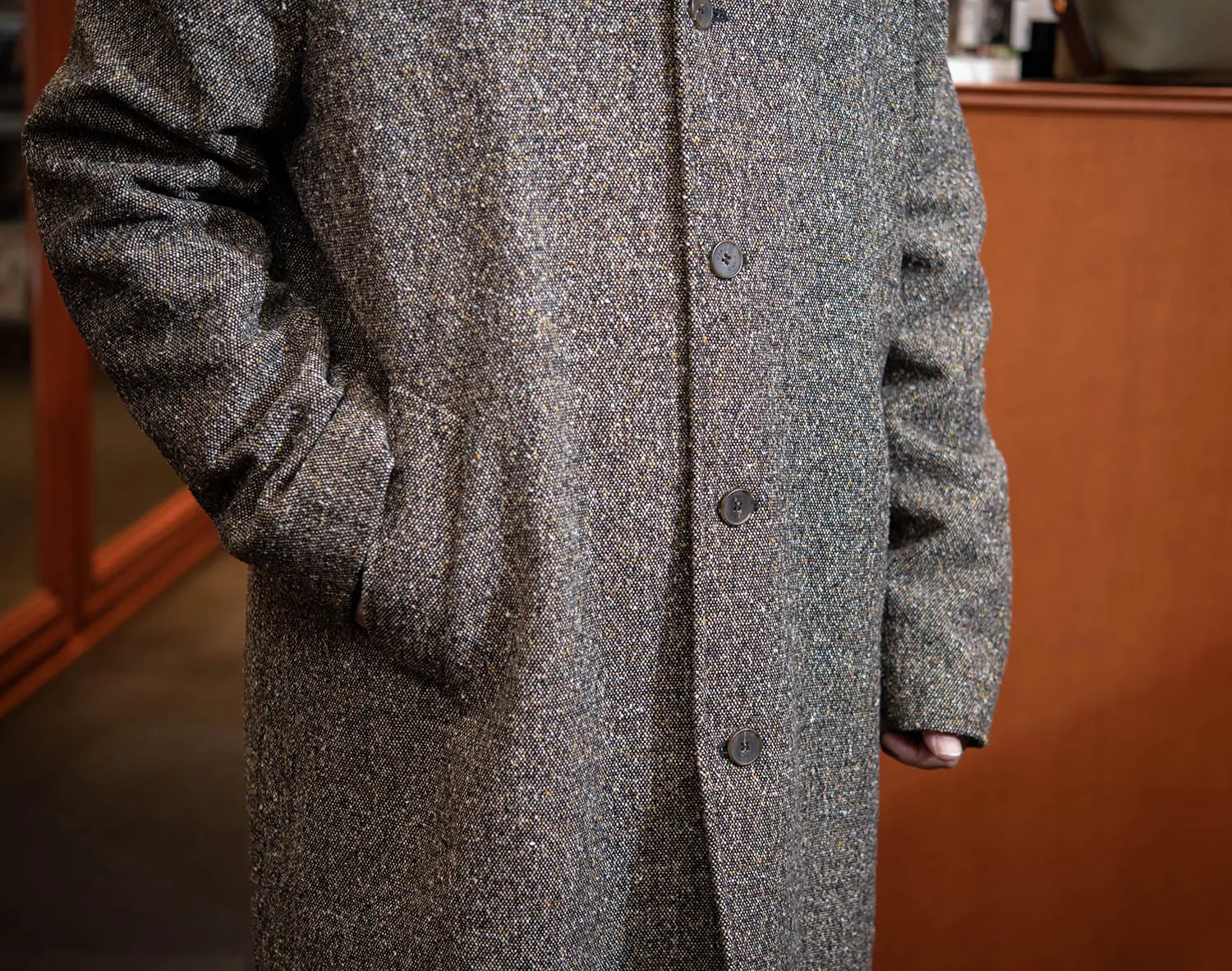 Wax London STAN COAT TWEED FLECK BROWN