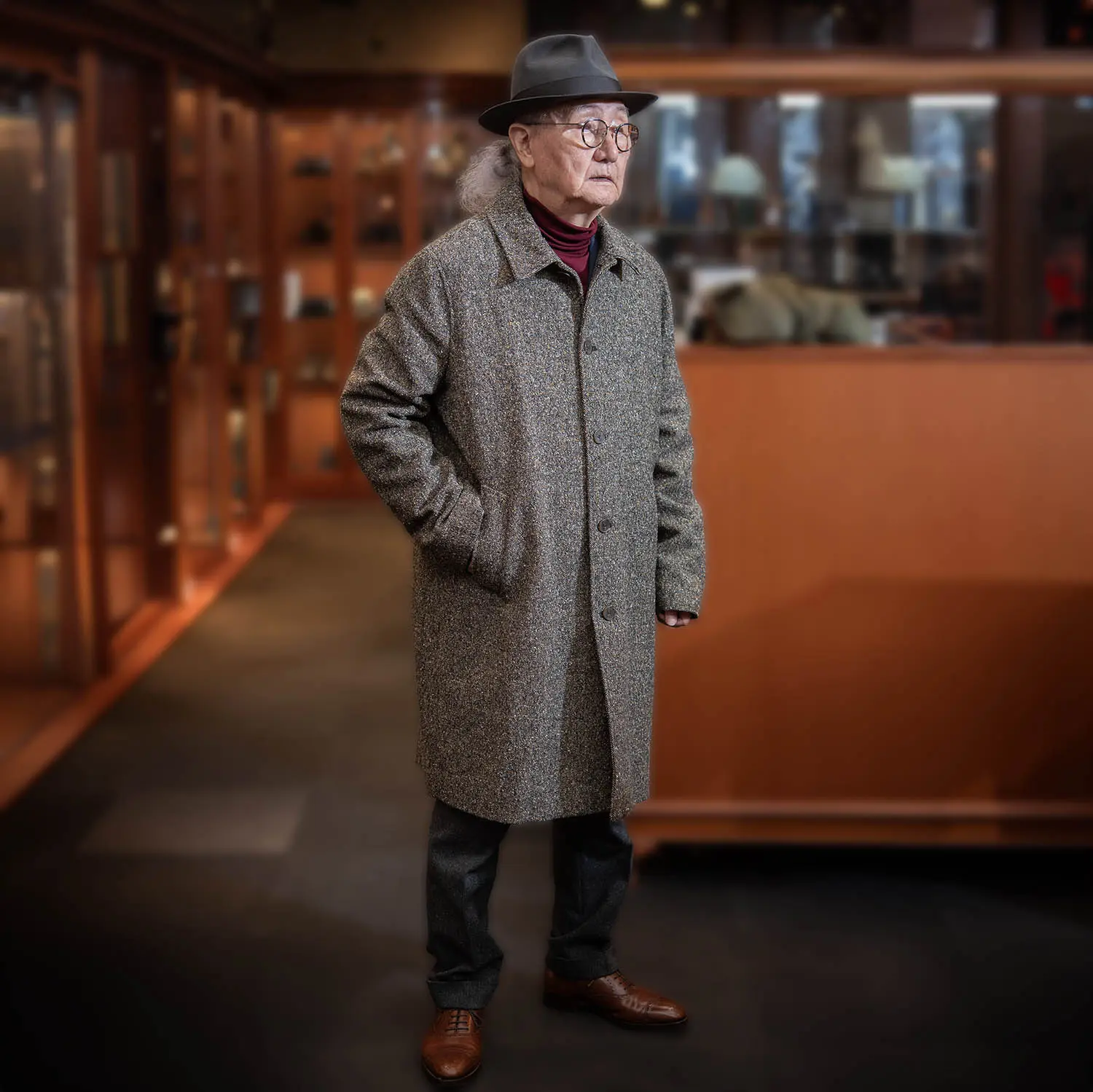 Wax London STAN COAT TWEED FLECK BROWN